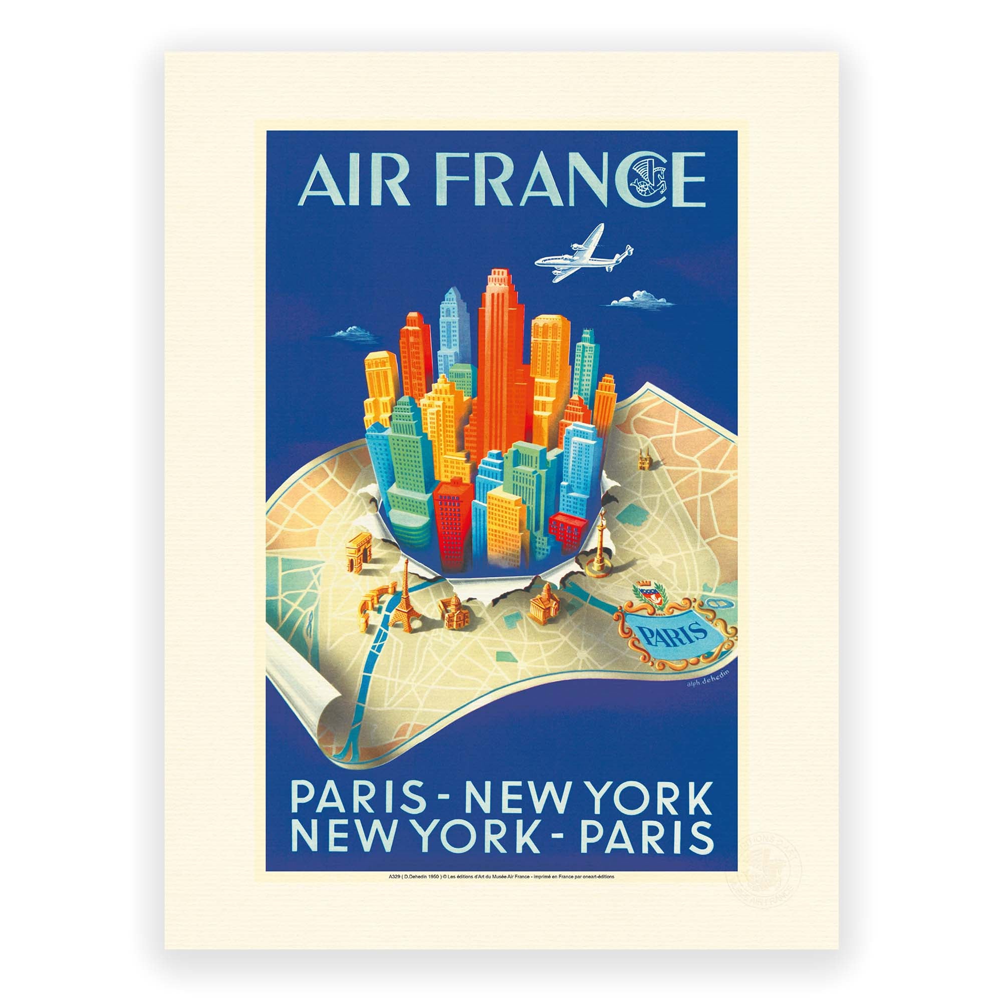 Air France poster - Paris New York Building map