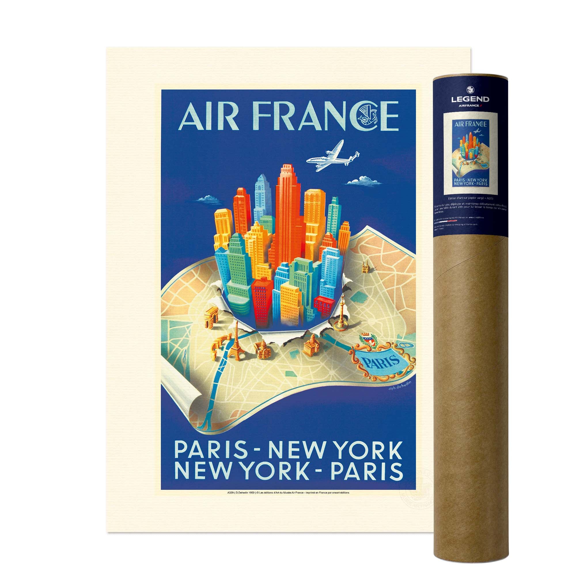 Air France poster - Paris New York Building map