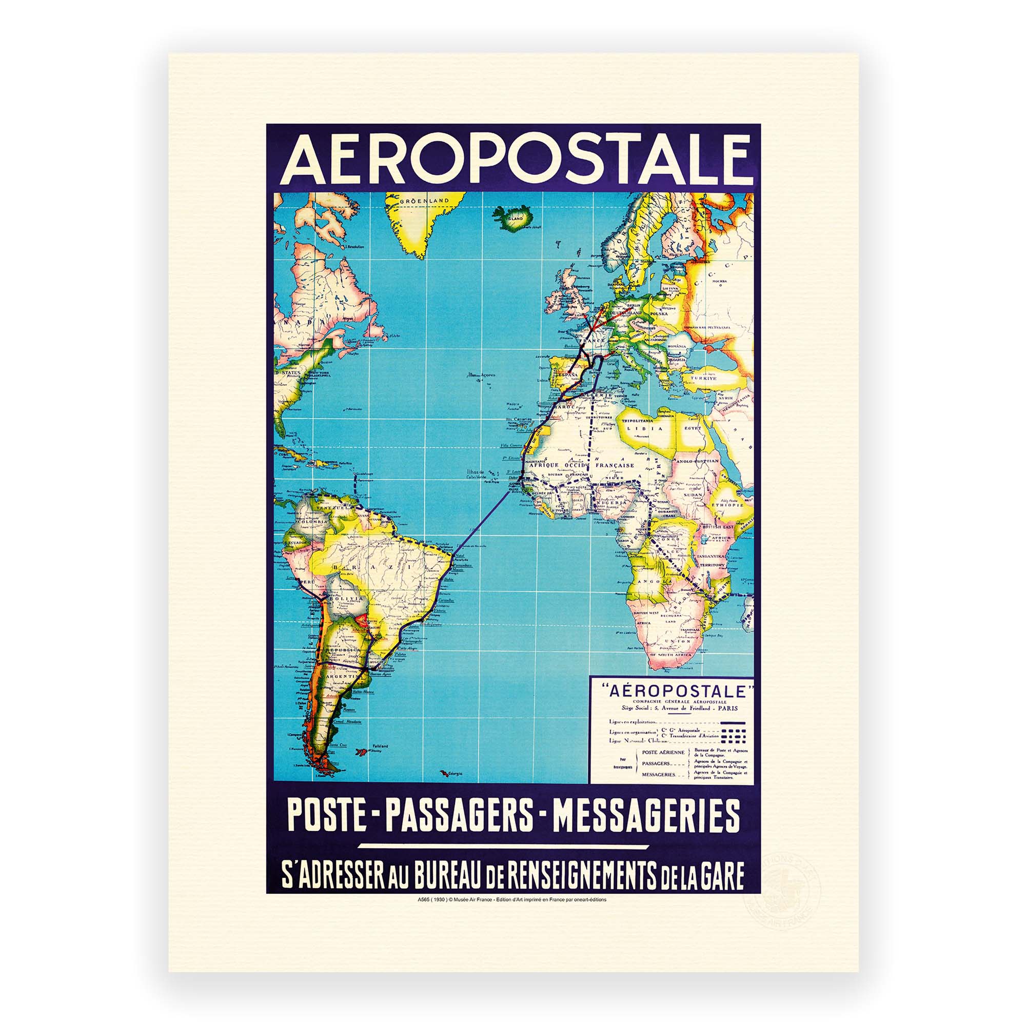 Affiche Air France - Poste - Passagers - Messageries